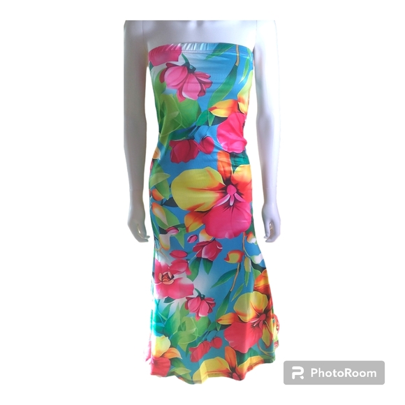Bright Flower Print Tube Top Maxi Dress - Picture 2 of 6